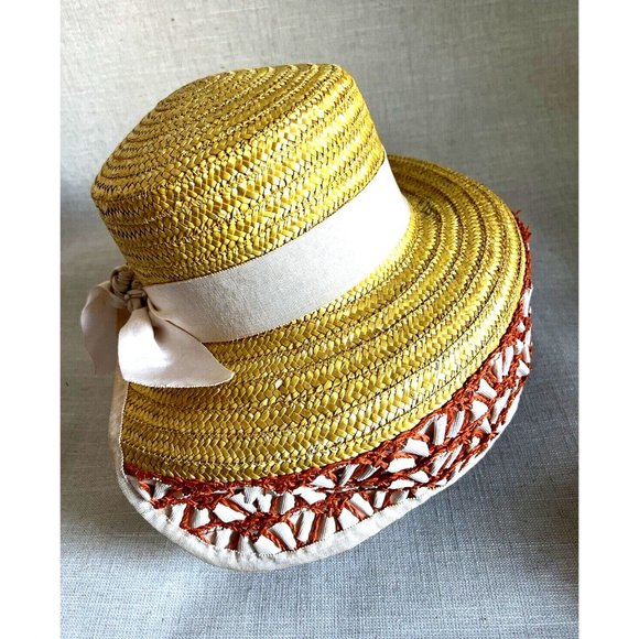 Audrey Hepburn Sun Hat Italy 70s Vintage Straw Wicker Woven Crochet Ribbon Brim main image 16